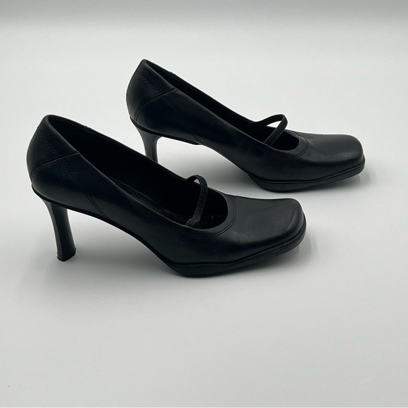 Vintage Style Black Leather Square Toe Pumps Sabrina Spellman Inspired  Size 8 - Picture 4 of 10